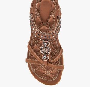 Embellished Women's Brown Sandals with Crystal Accent